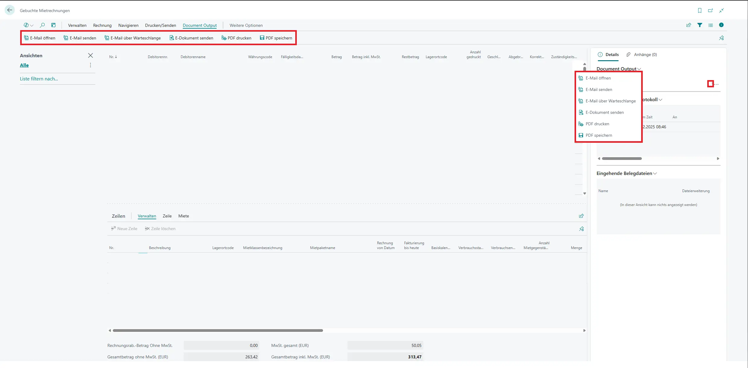 Document Output Aktionen
