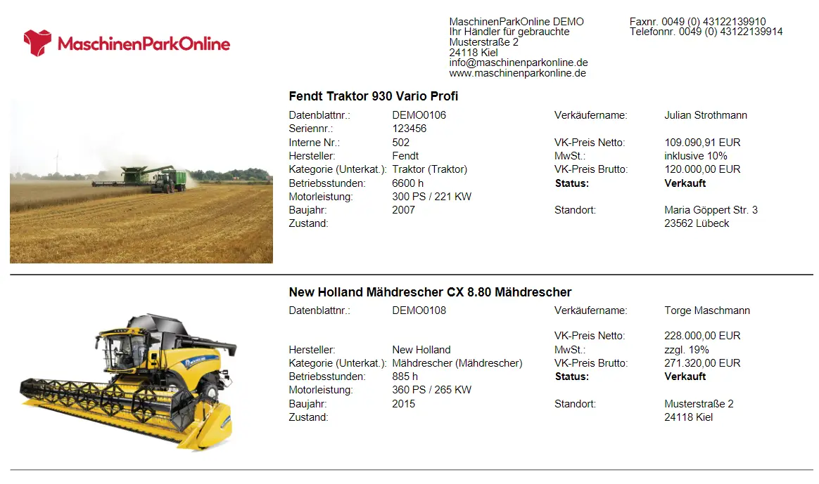 Liste de machines détaillée